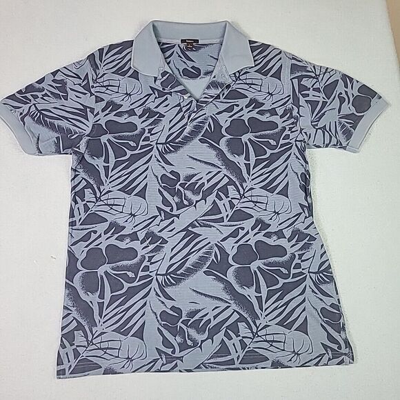 Bossini  All Over Floral Print Polo T-Shirt Hawaiian Blue Size Large L - Picture 1 of 9